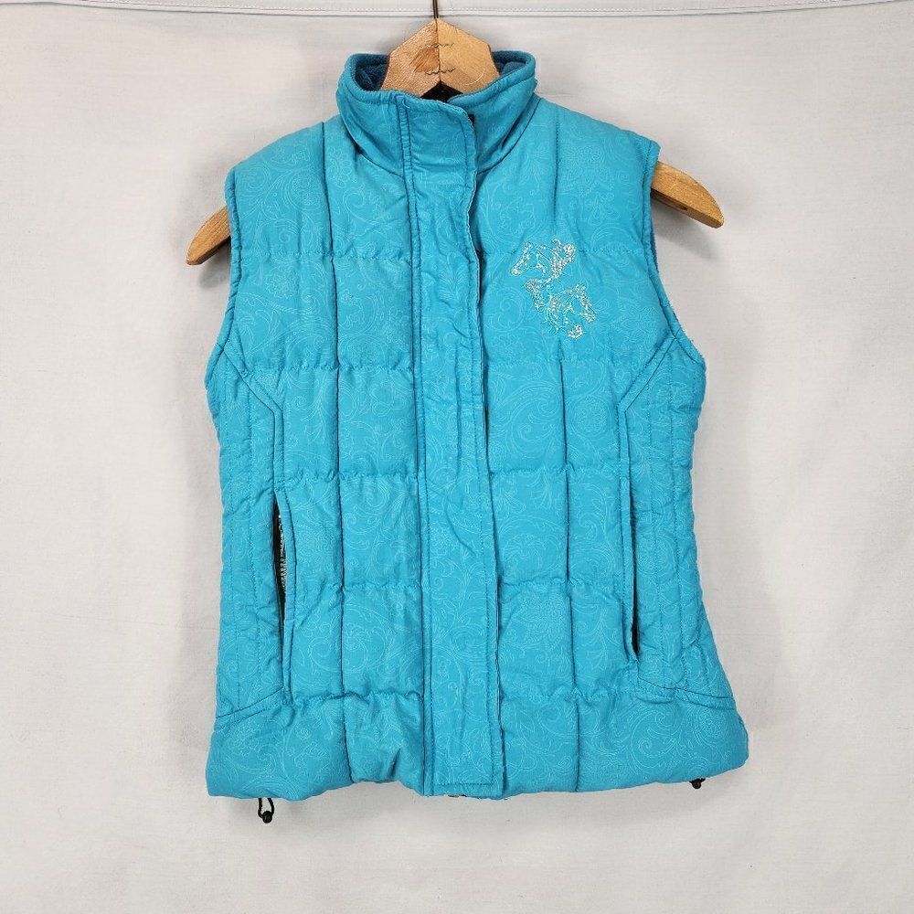 Cedar Rose Girls Blue Teal Quilted Puffer Vest Size XL Zip Pockets Western